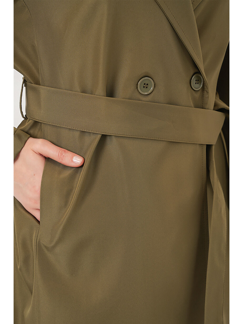 Kadın Kruvaze Yaka Trençkot 5987 - Haki-6