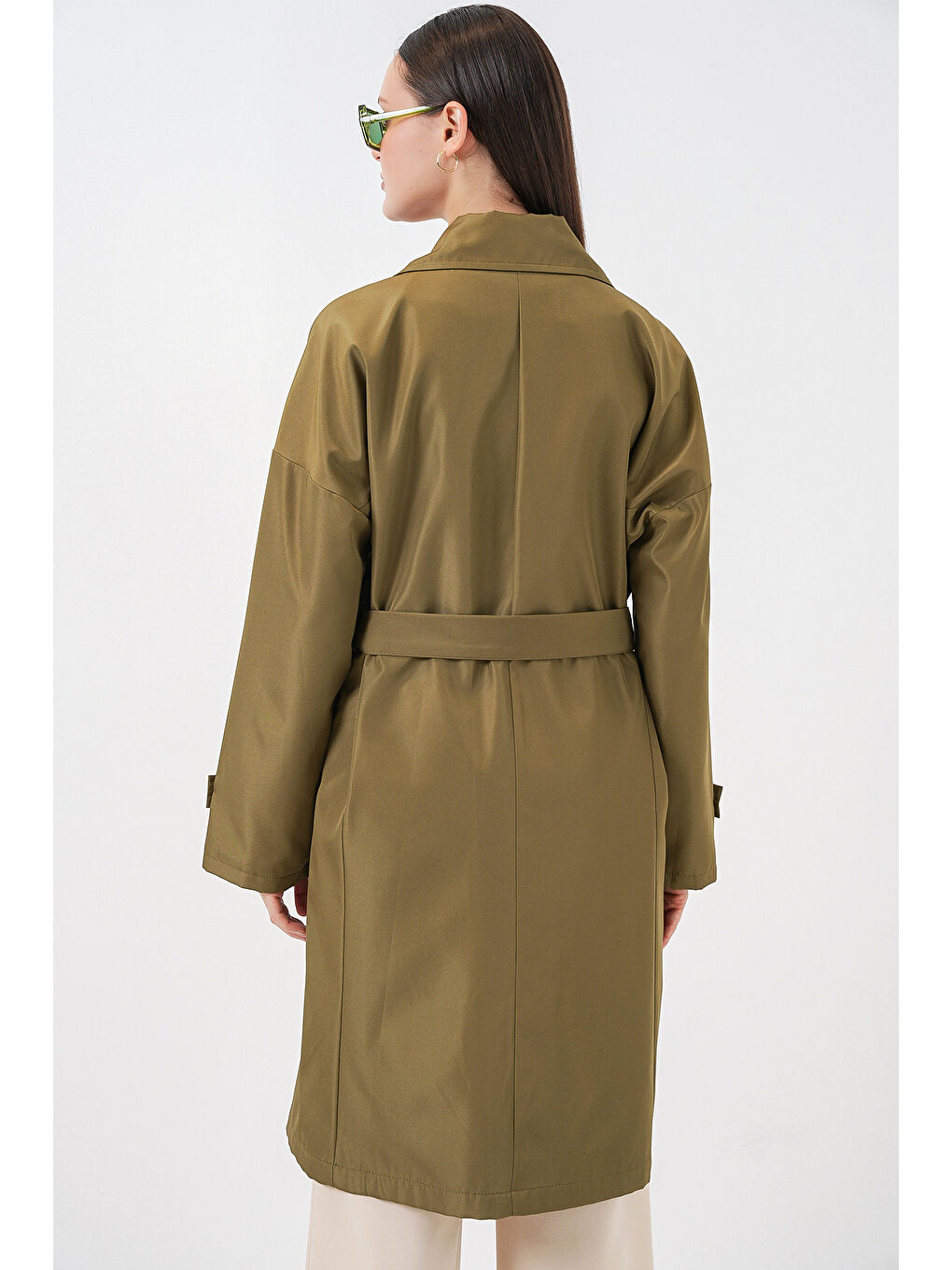Kadın Kruvaze Yaka Trençkot 5987 - Haki-7