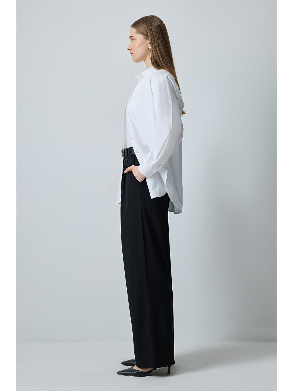 Siyah Yüksek Bel Palazzo Pantolon-2