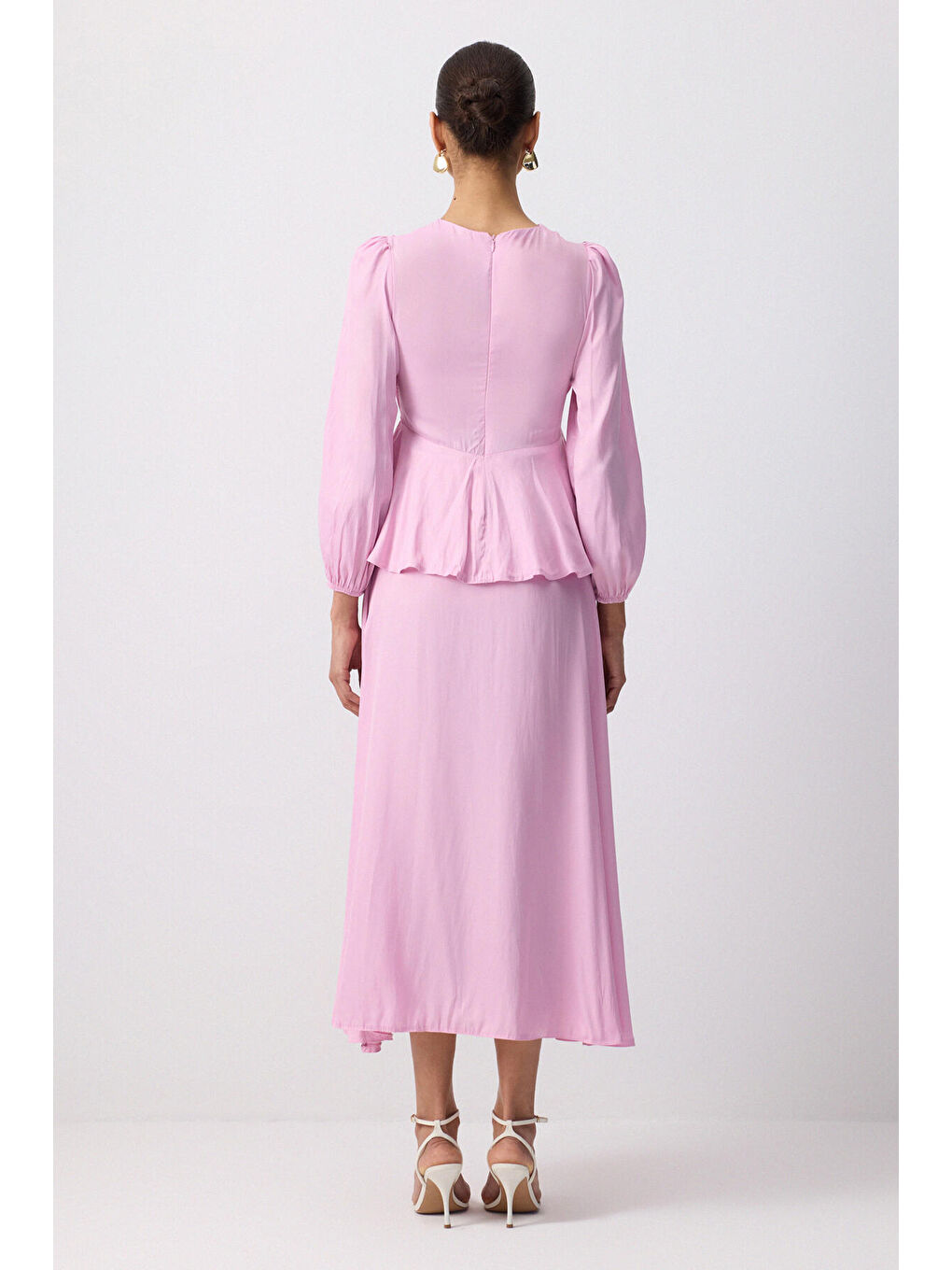 Pembe Önden Bağlamalı Saten Bluz Etek Takım-2