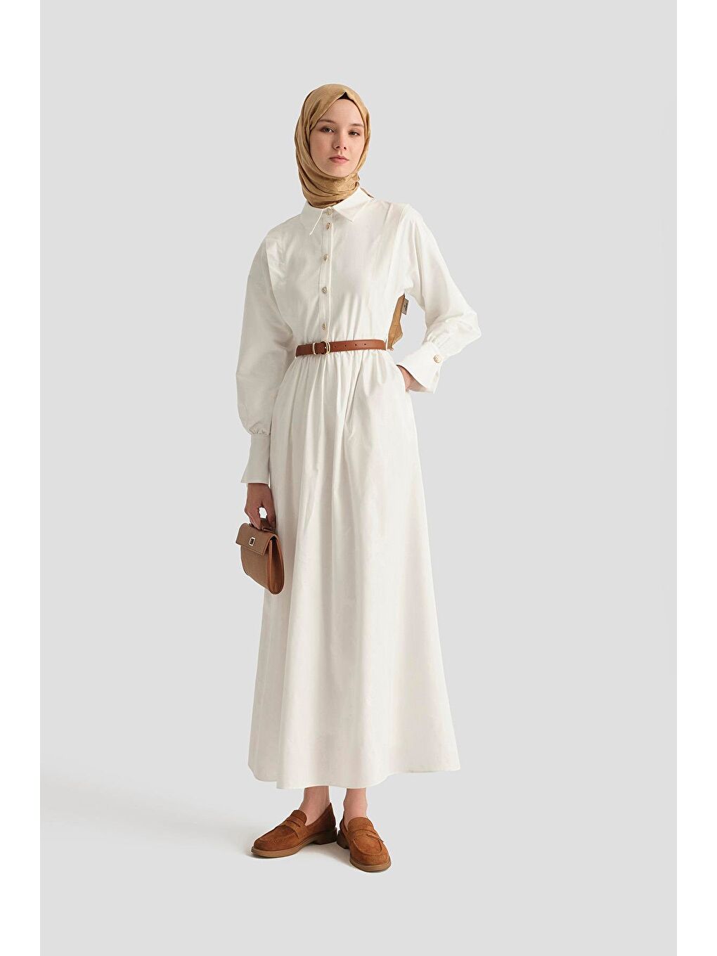 Omuz Allerli Pamuk Elbise 25Y9002 Beyaz