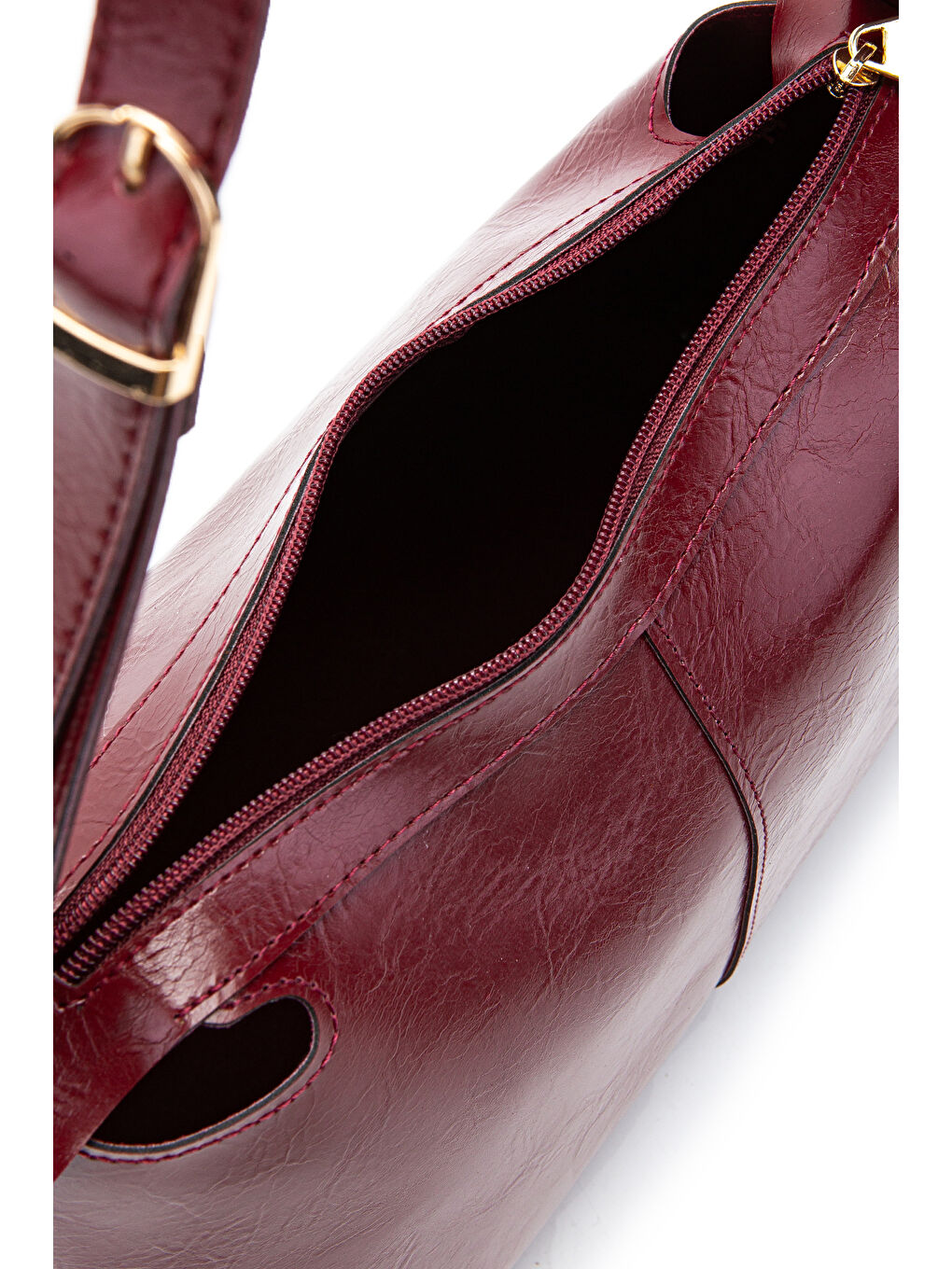 Kemer Askı Detaylı Baget Form Suni Deri Talia Kadın Kol Çanta Bordo-3