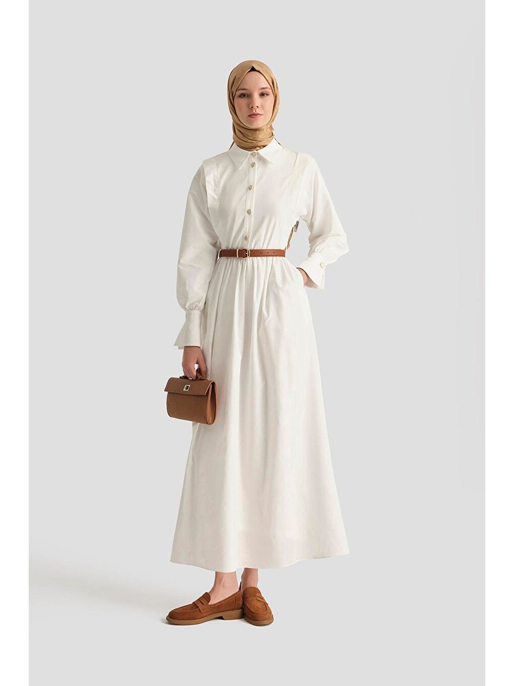 Omuz Allerli Pamuk Elbise 25Y9002 Beyaz-2