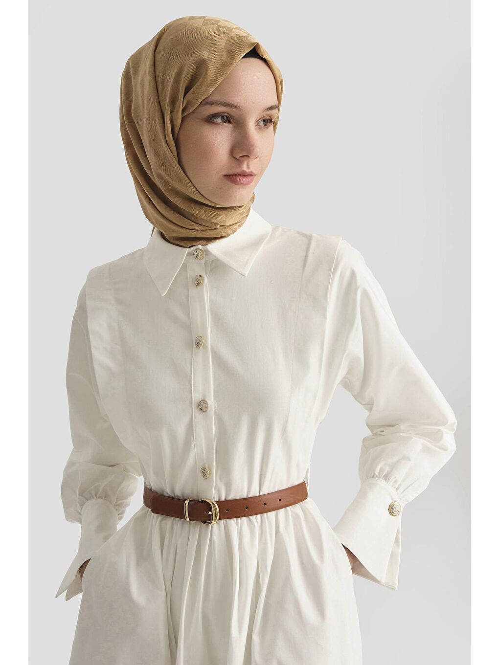 Omuz Allerli Pamuk Elbise 25Y9002 Beyaz-3