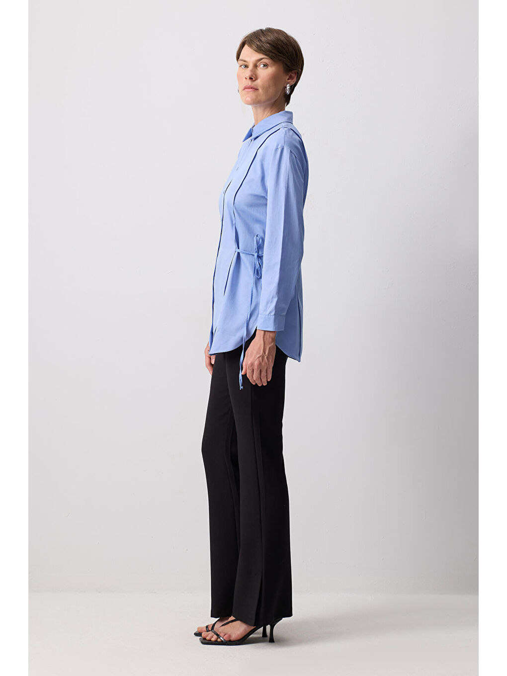 Mavi Bağcıklı Poplin Gömlek-2