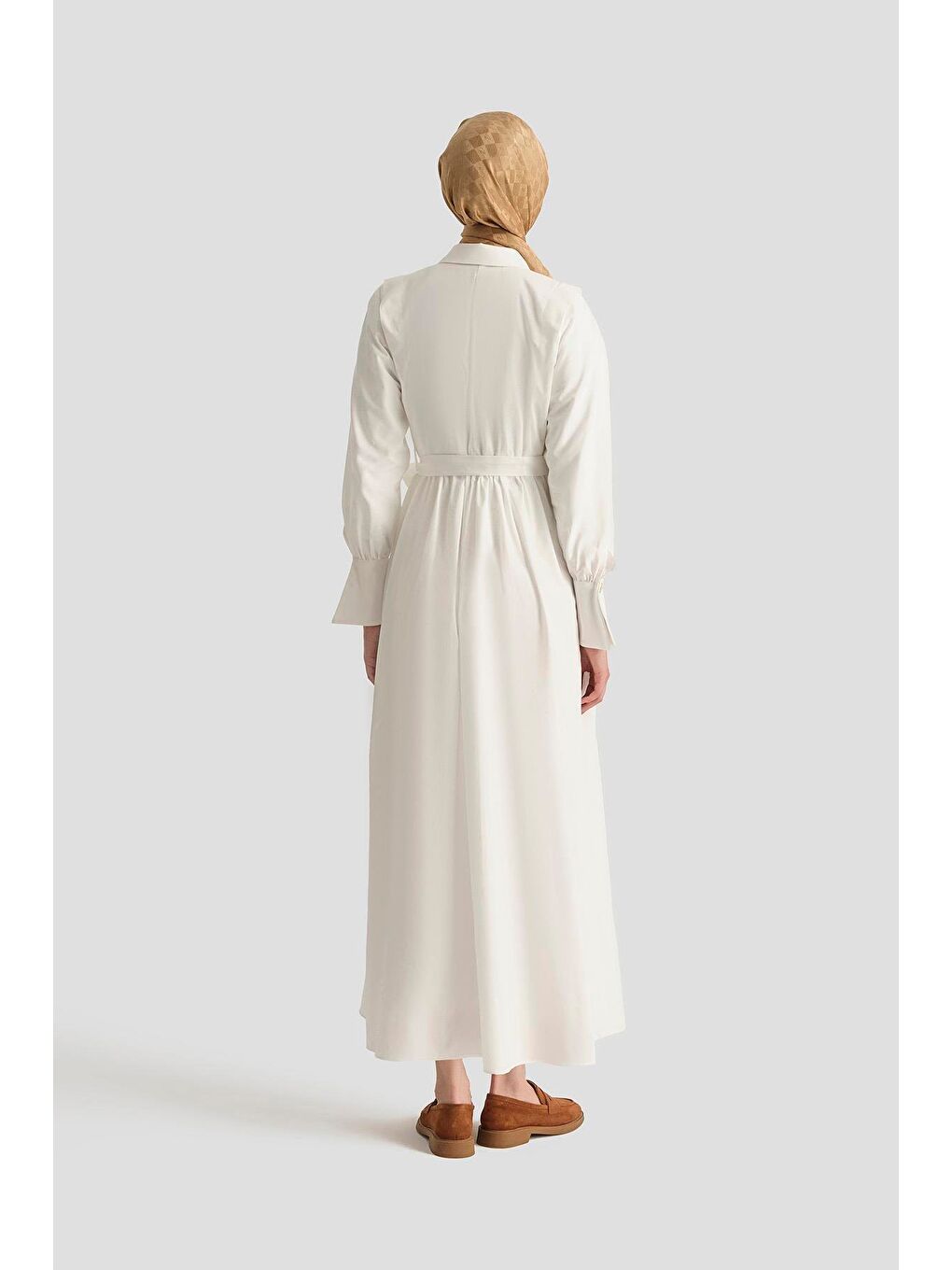 Omuz Allerli Pamuk Elbise 25Y9002 Beyaz-4