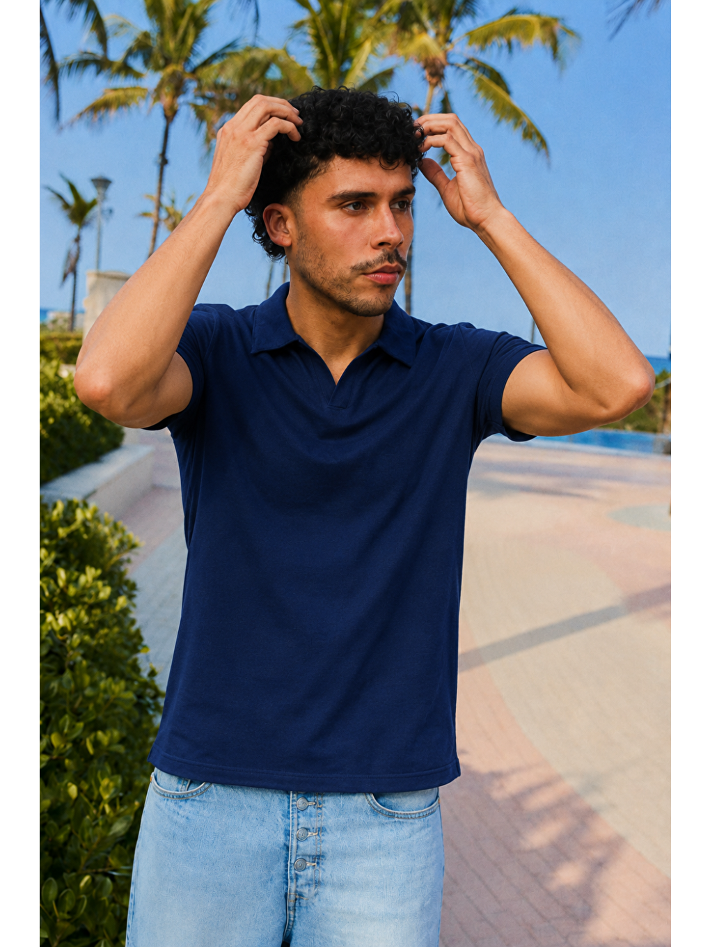 Erkek Trend Polo Yaka Günlük Lacivert Tişört-3