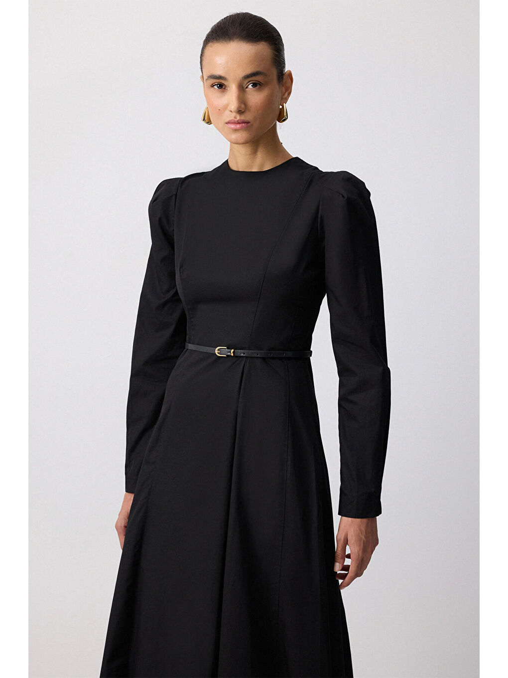 Siyah Godeli Gabardin Elbise-1