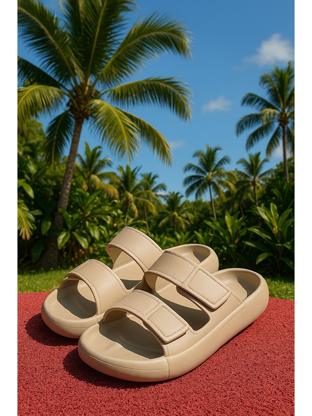 Bej MERCAN Unisex Cırtlı Terlik Deniz Plaj Havuz Terliği Yumuşak Rahat Taban