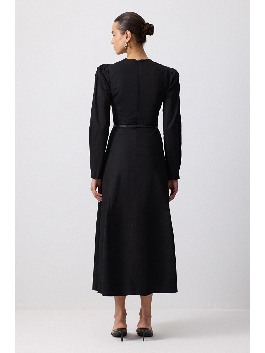 Siyah Godeli Gabardin Elbise-3