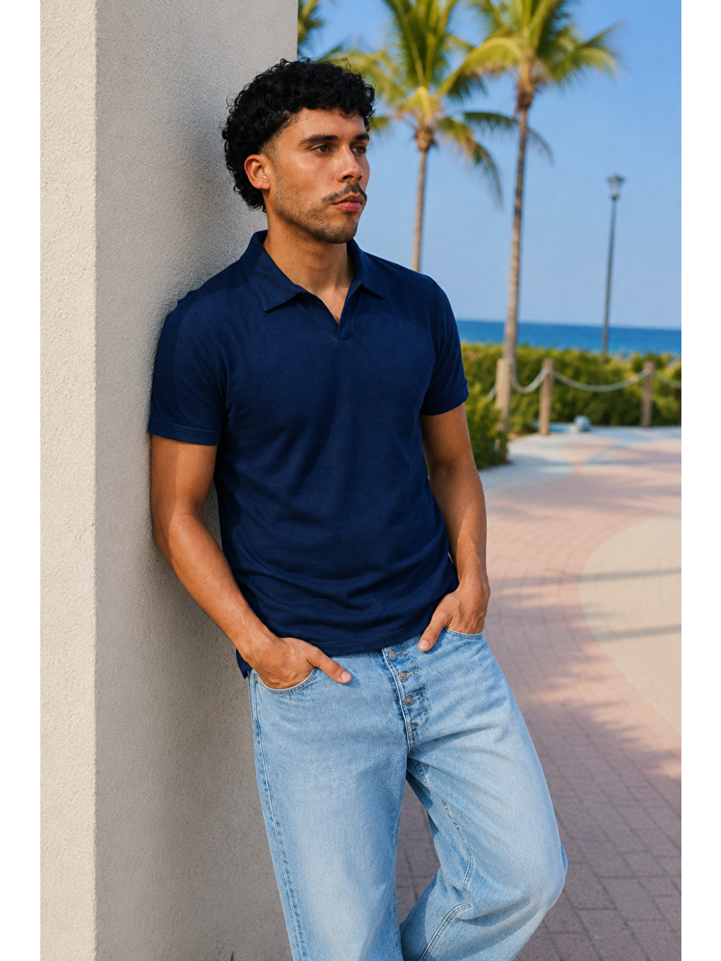 Erkek Trend Polo Yaka Günlük Lacivert Tişört-4