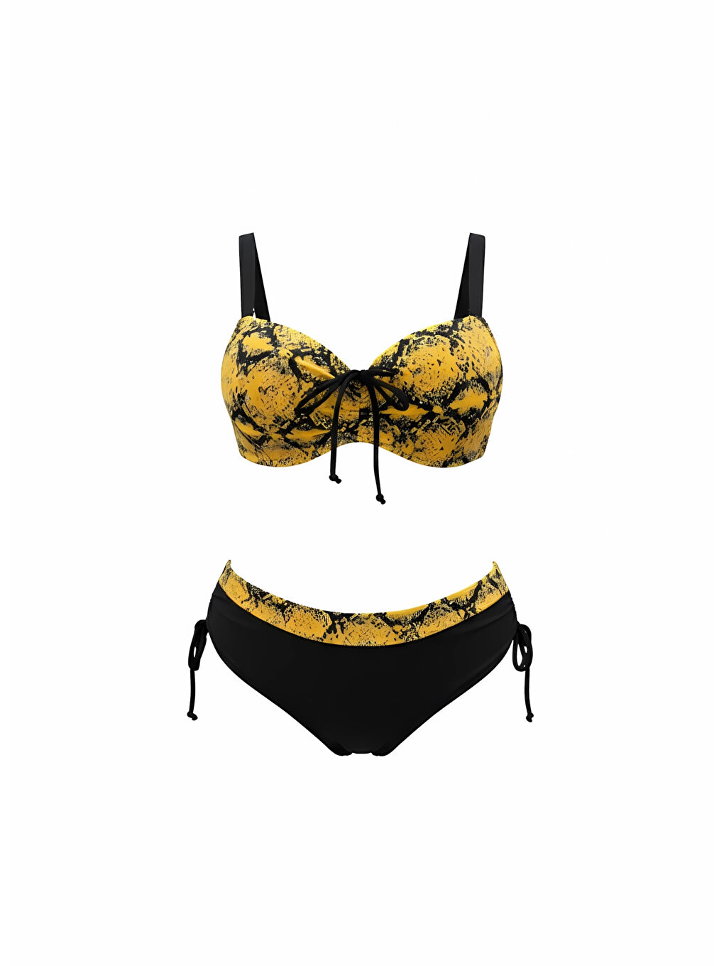 Kadın Sarı Siyah Desenli Taş İşlemeli Toparlayıcı Bikini Takım HZL25S-LC3333
