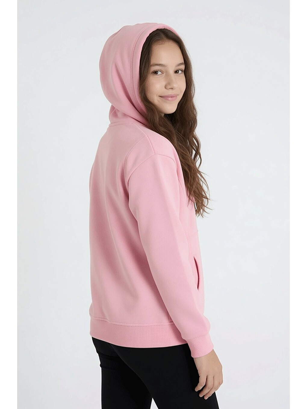 Pembe Kız Çocuk Fermuarlı Kapüşonlu Basic Hırka Şardonlu 24671-3