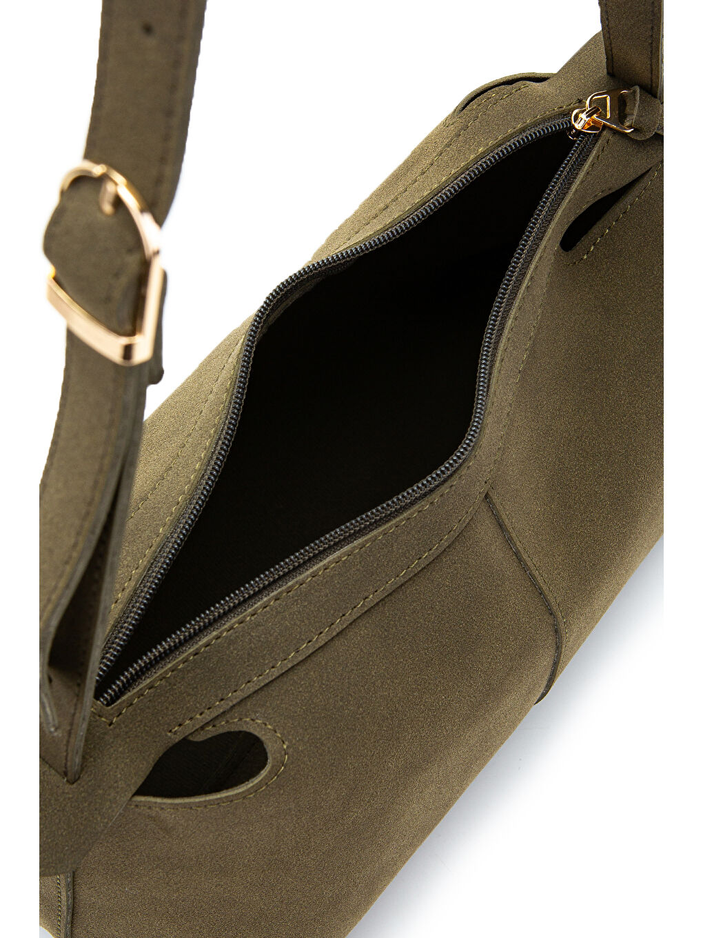 Kemer Askı Detaylı Baget Form Süet Talia Kadın Kol Çanta Haki-3