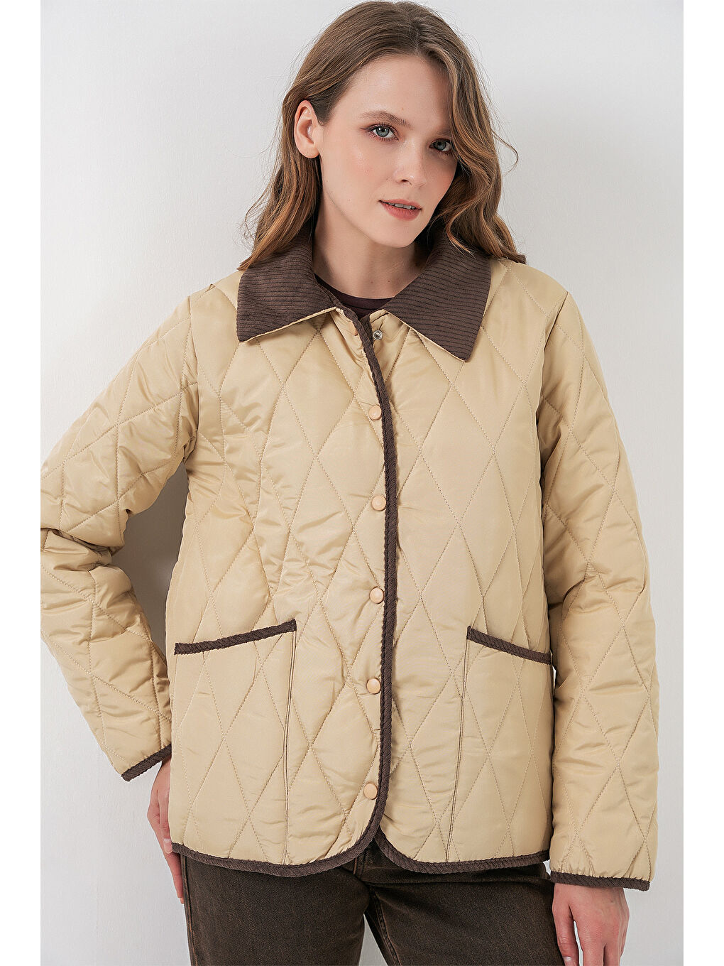 Kadın Kapitone Oversize Mont 5226 - Bej-2