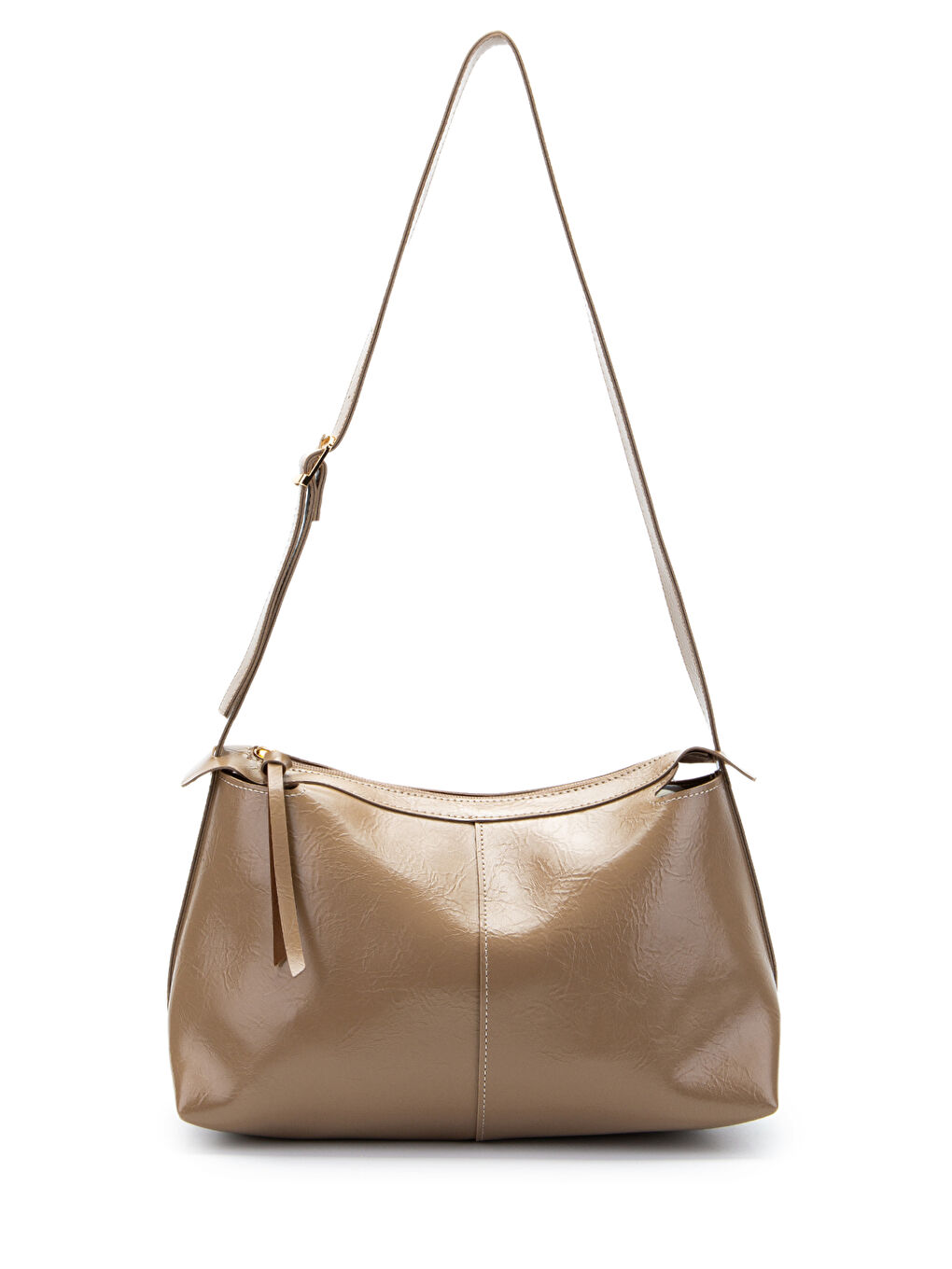 Bej Kemer Askı Detaylı Baget Form Suni Deri Talia Kadın Kol Çanta Vizon