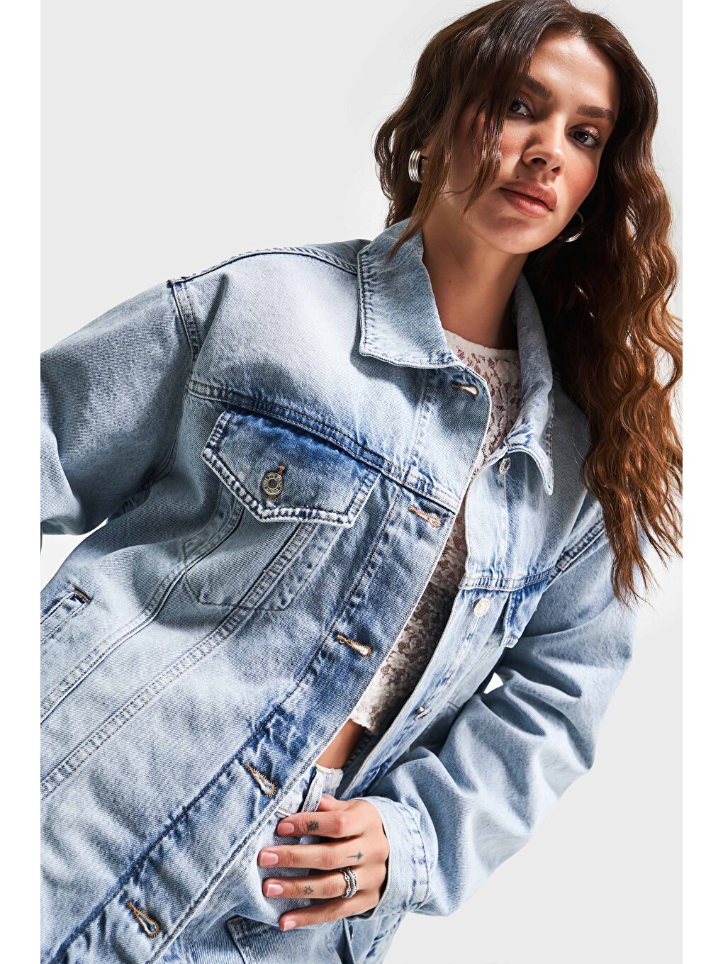 Mavi Kadın Jean Rengi 4S5-84 Oversize Bol Kesim %100 Pamuk Denim Ceket-1