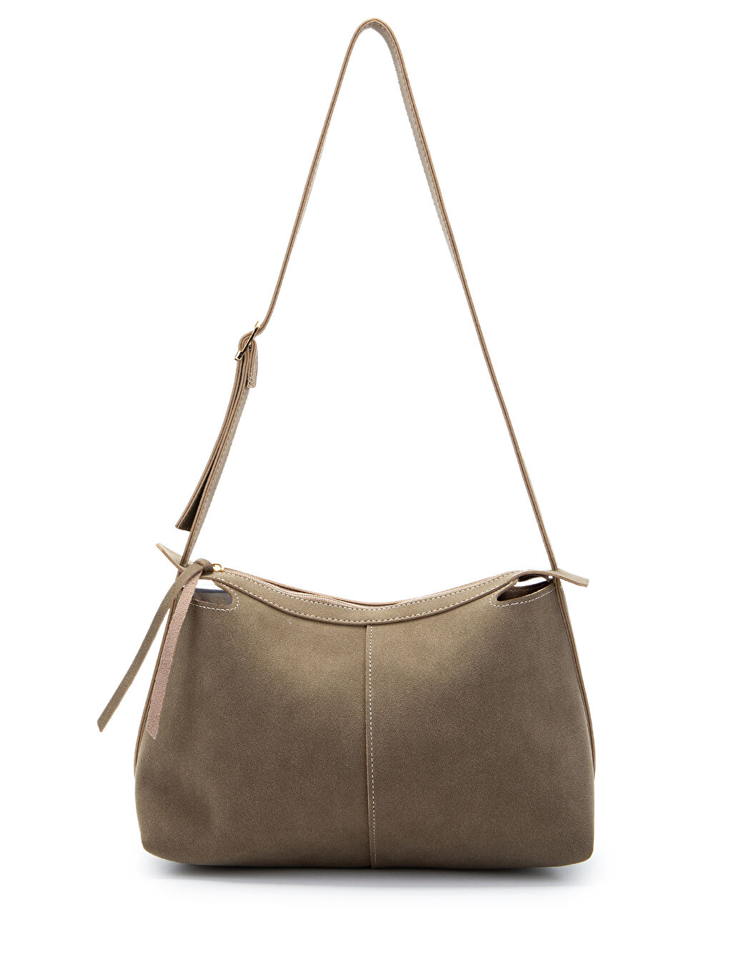 Bej Kemer Askı Detaylı Baget Form Süet Talia Kadın Kol Çanta Vizon