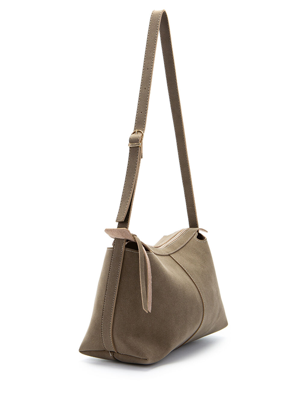 Bej Kemer Askı Detaylı Baget Form Süet Talia Kadın Kol Çanta Vizon-1