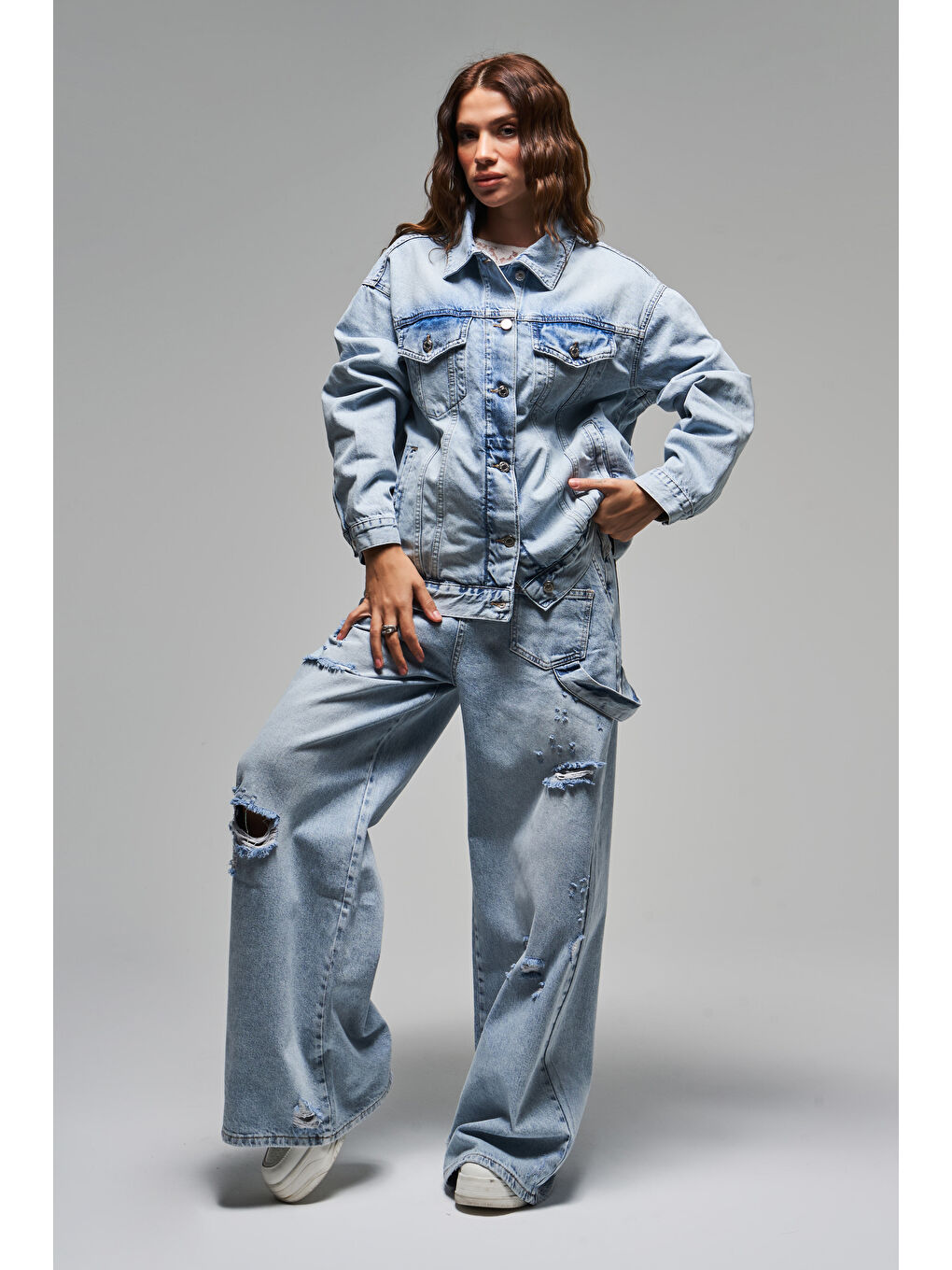 Mavi Kadın Jean Rengi 4S5-84 Oversize Bol Kesim %100 Pamuk Denim Ceket-3