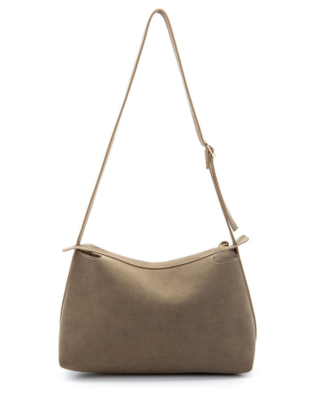 Bej Kemer Askı Detaylı Baget Form Süet Talia Kadın Kol Çanta Vizon-2