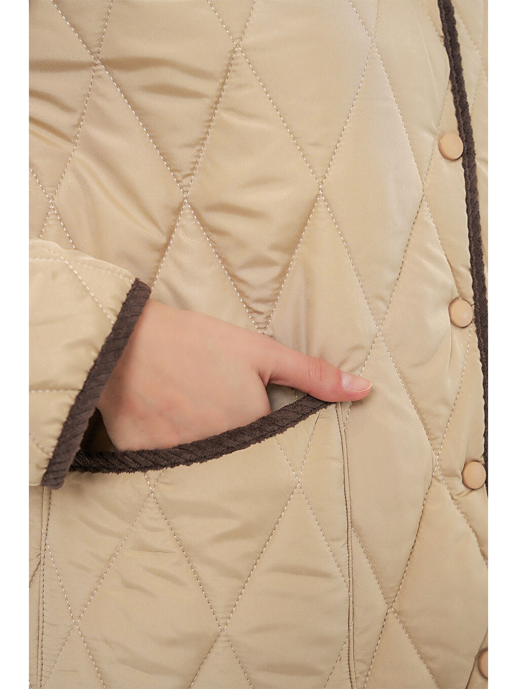 Kadın Kapitone Oversize Mont 5226 - Bej-4