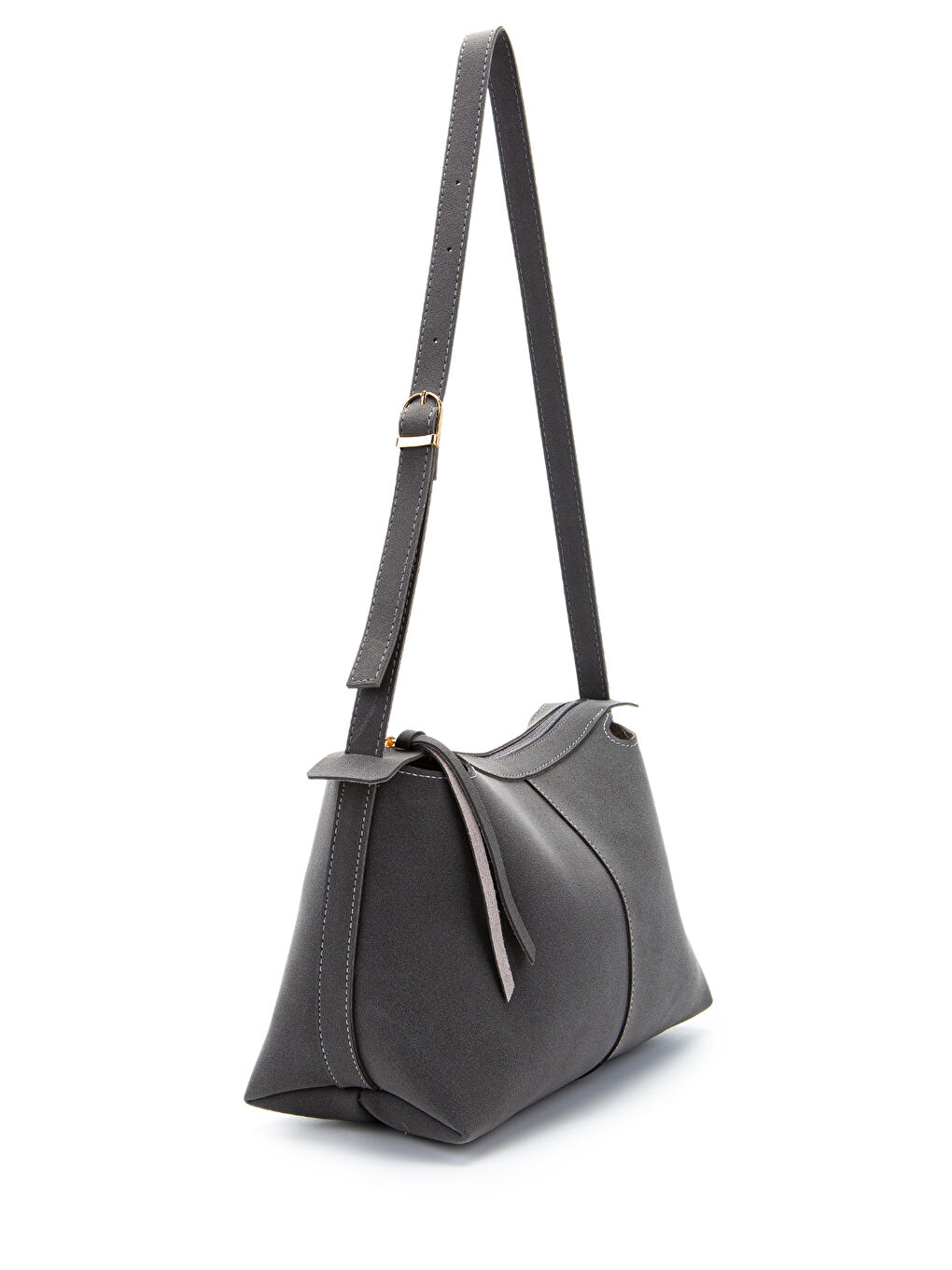 Kemer Askı Detaylı Baget Form Süet Talia Kadın Kol Çanta Gri-1