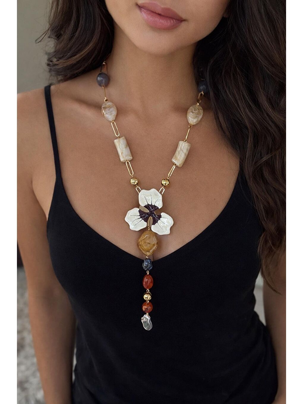 Sarı Naturel Çiçek Kolye-2