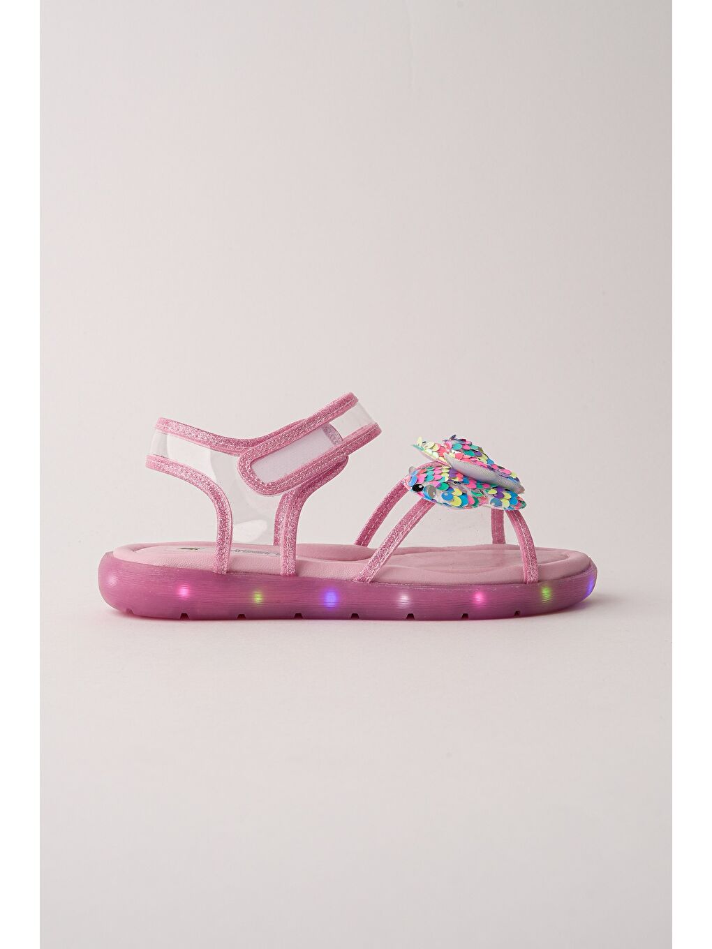 Pembe PİCKLES Pullu Kelebek Detaylı Cırtlı Şeffaf Kız Çocuk Sandalet