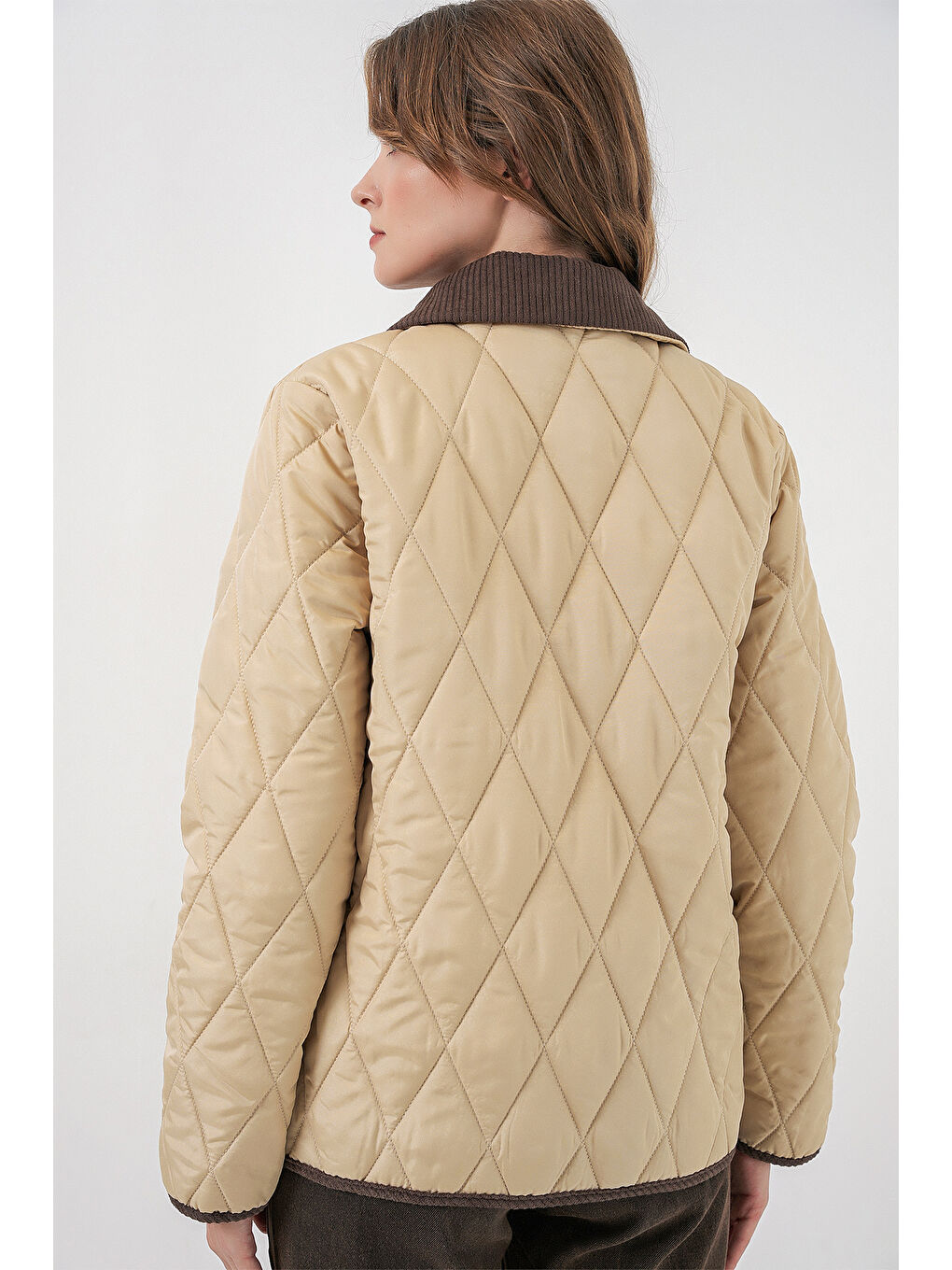 Kadın Kapitone Oversize Mont 5226 - Bej-5