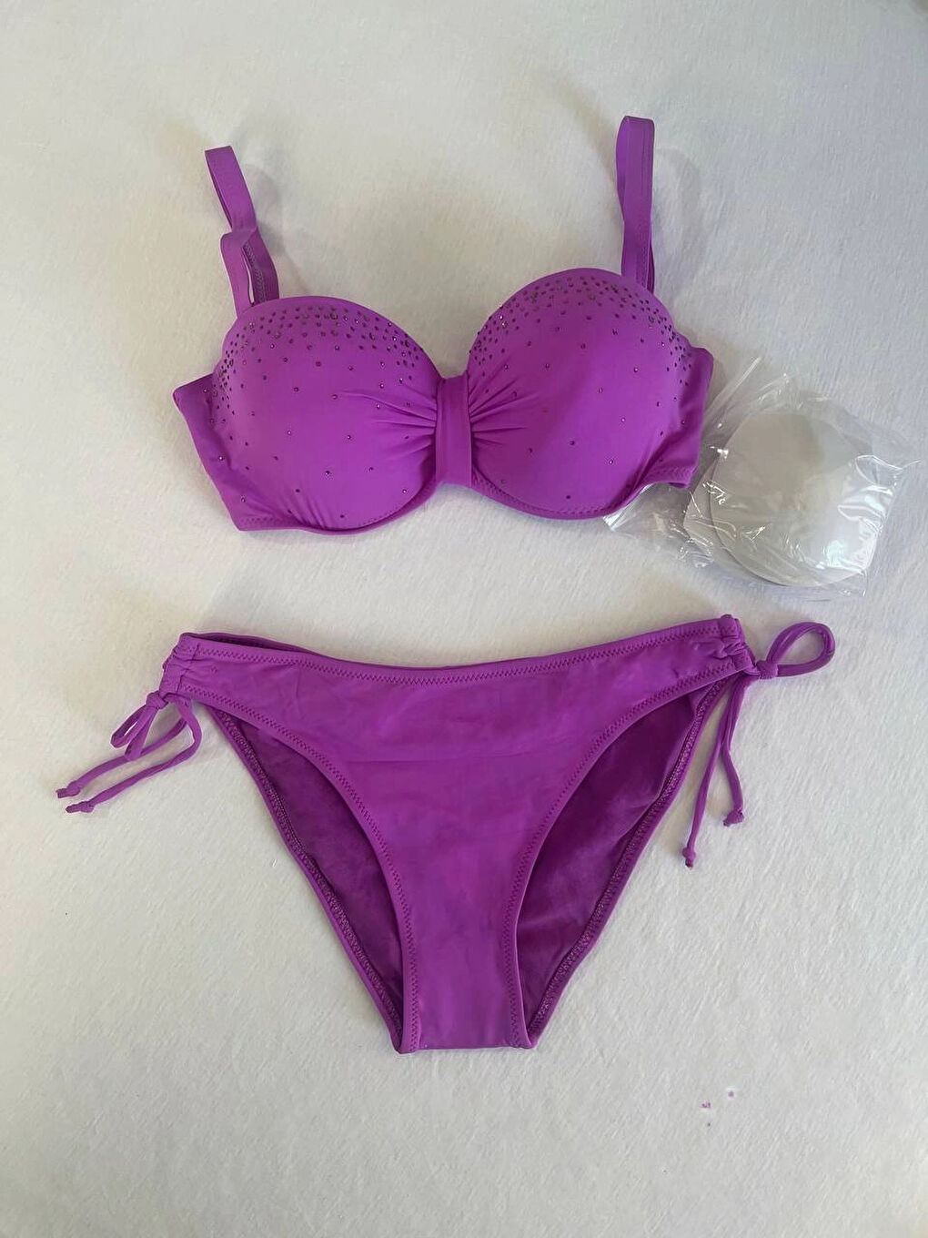 Kadın Lila Taş İşlemeli 3 Parça Bikini Takım HZL25S-LC3315-1
