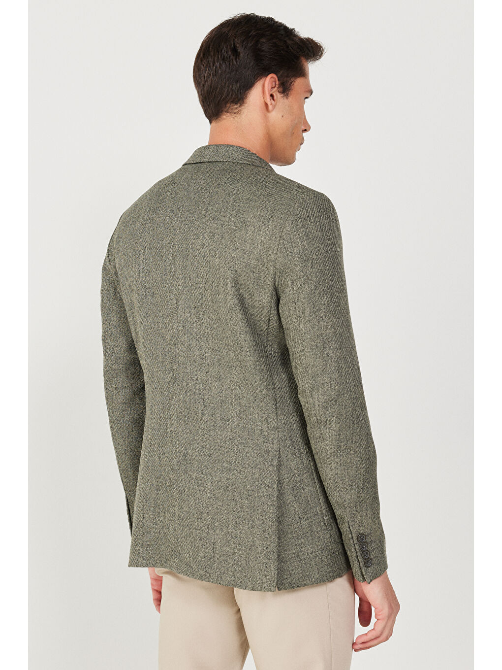 Erkek Haki Slim Fit Dar Kesim Mono Yaka Desenli Ceket-5