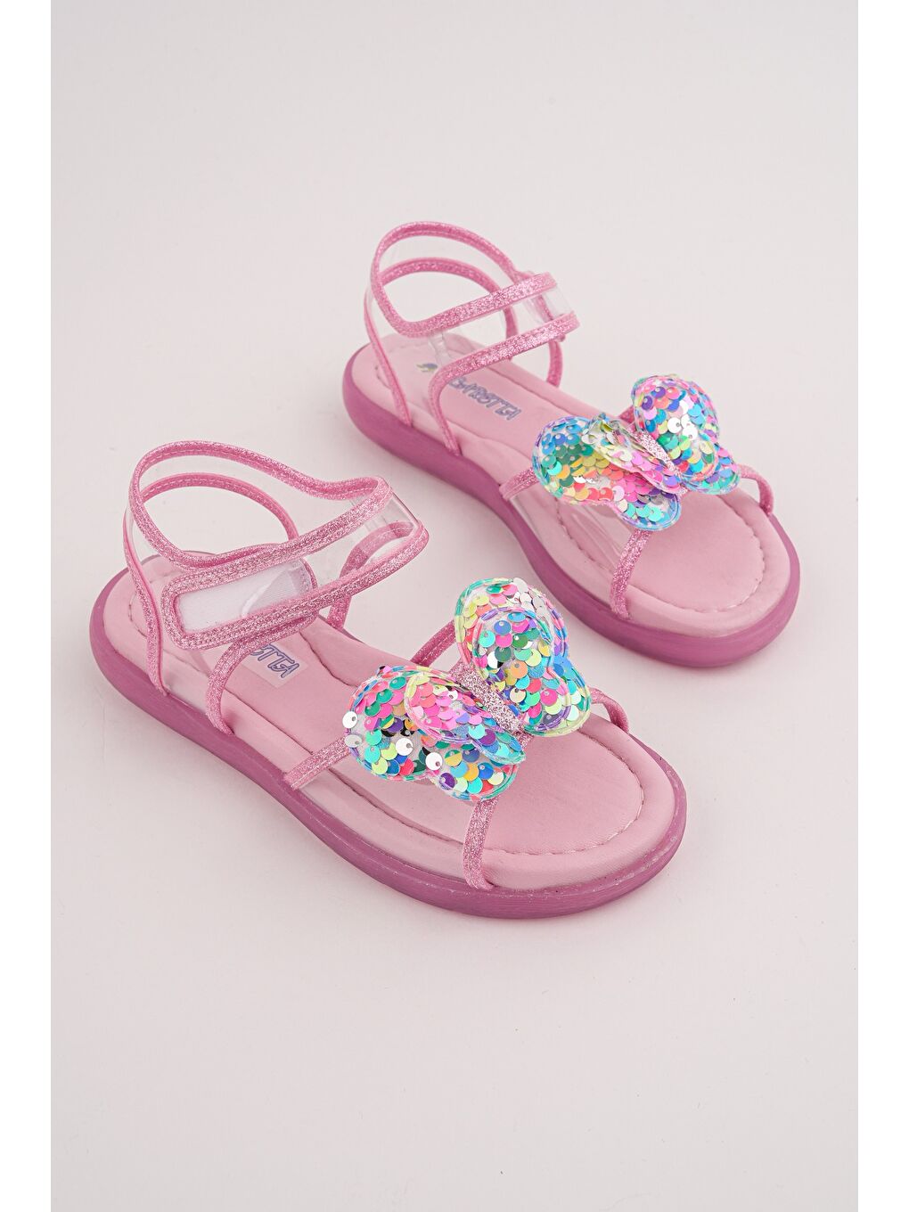 Pembe PİCKLES Pullu Kelebek Detaylı Cırtlı Şeffaf Kız Çocuk Sandalet-1
