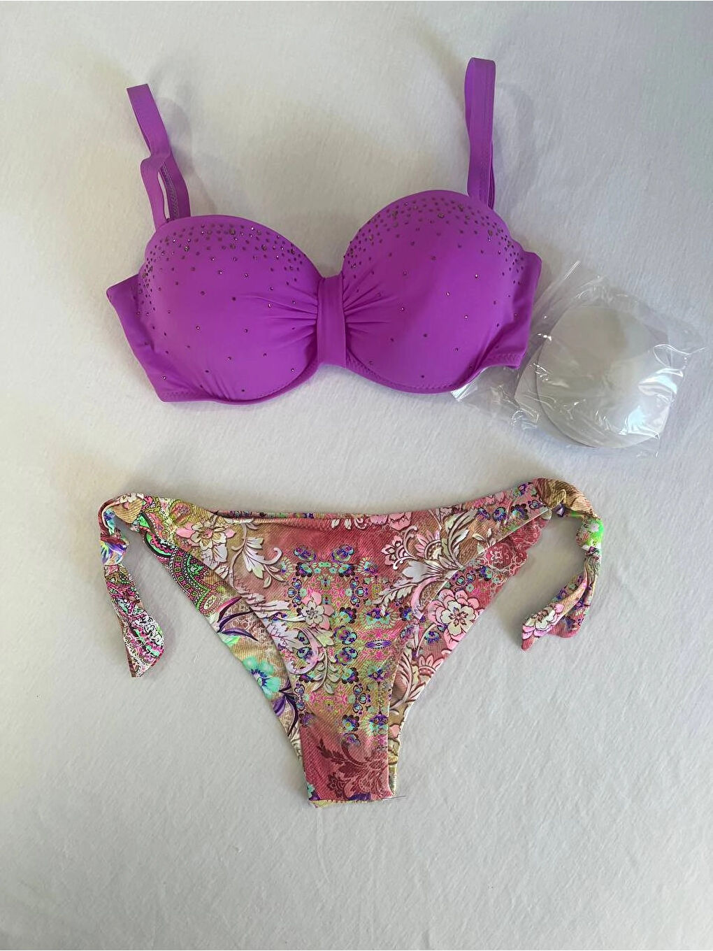 Kadın Lila Taş İşlemeli 3 Parça Bikini Takım HZL25S-LC3315-2