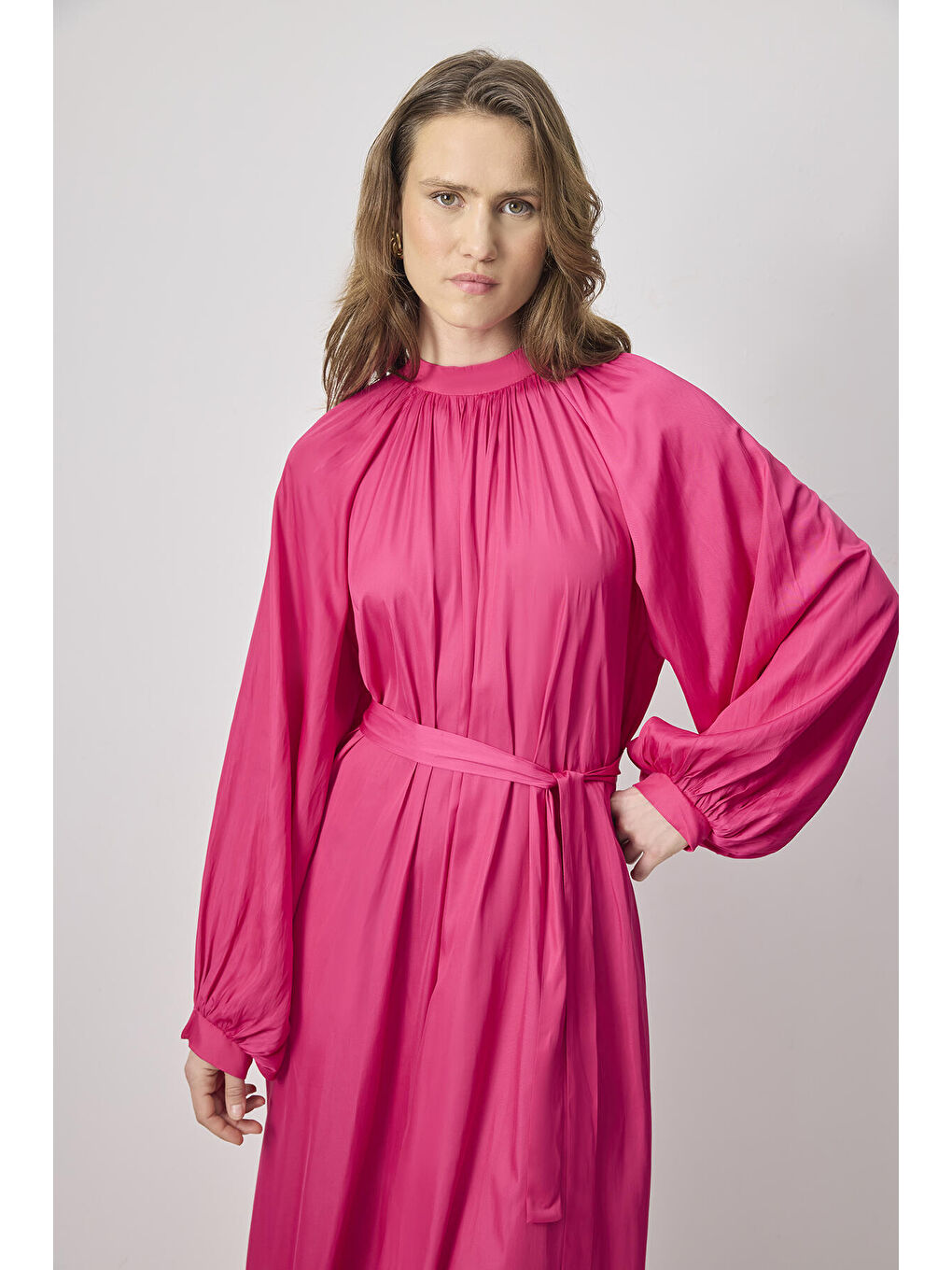 Fuşya Kuşaklı Elbise-1
