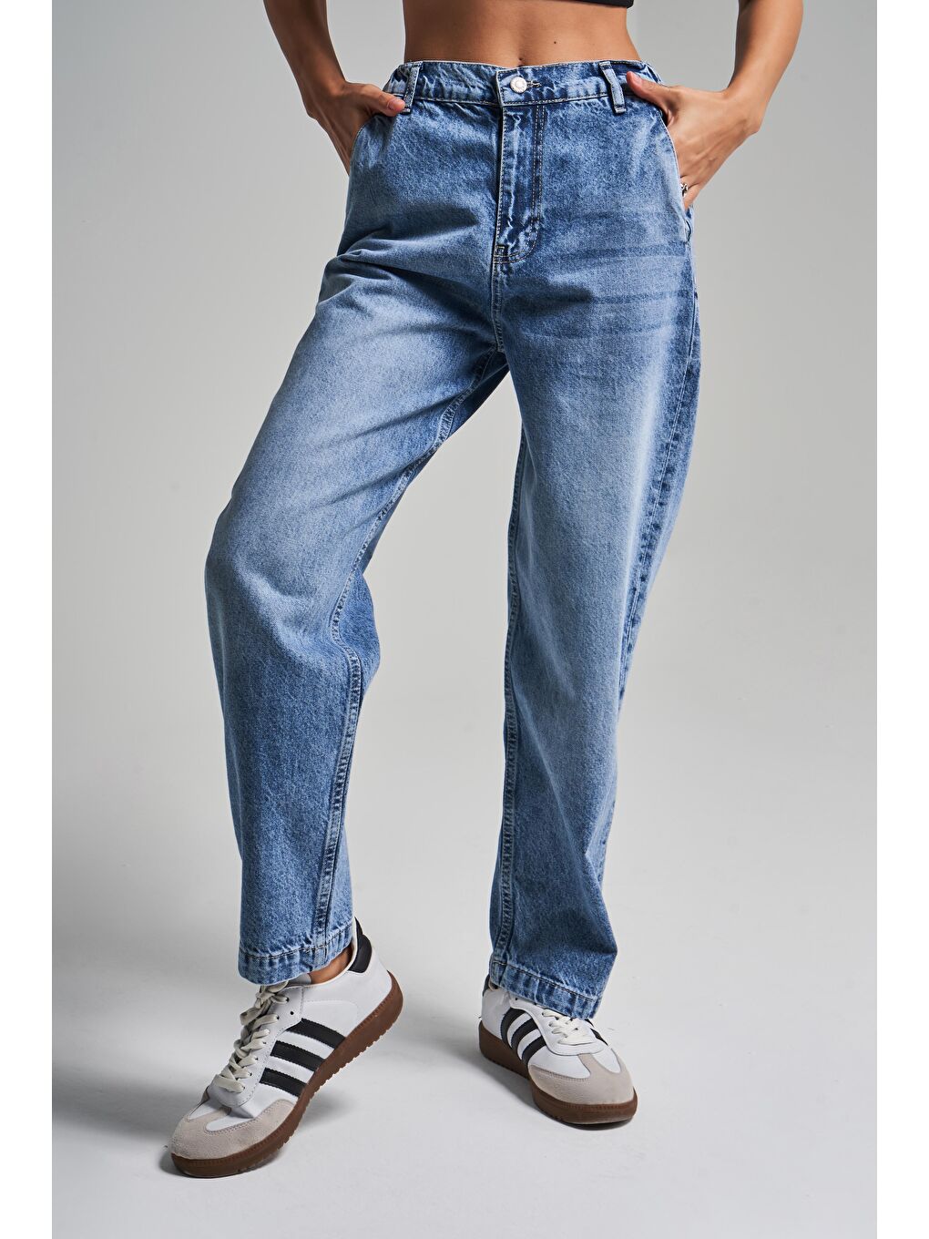 Mavi Kadın Jean Rengi 4s5-27 Carrot Fit %100 Pamuk Beli Lastikli Rahat Kalıp Denim Jean-1
