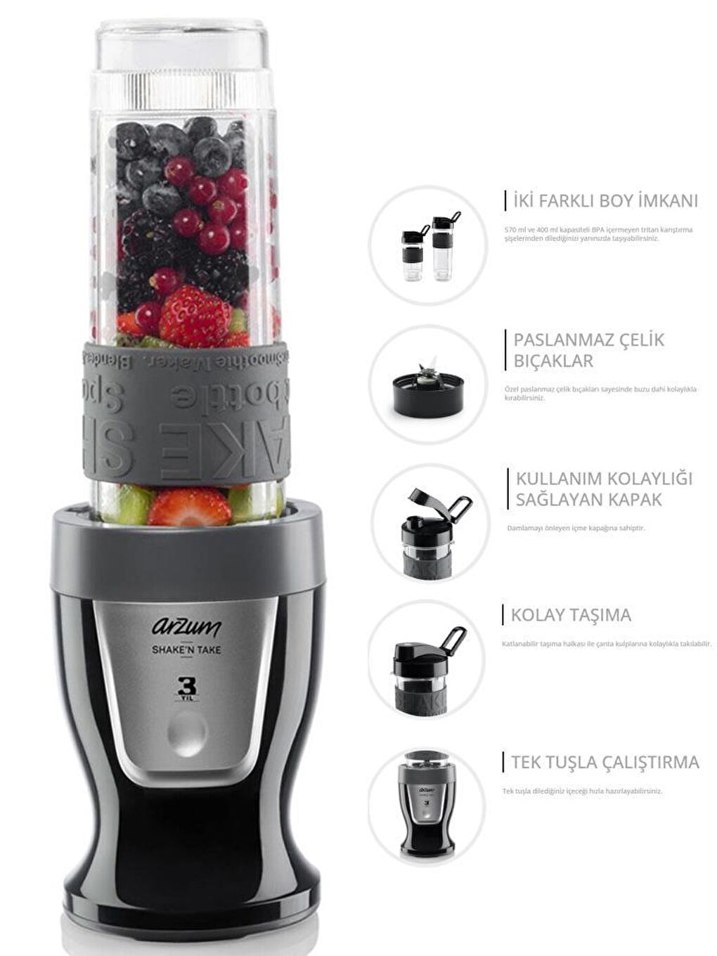 AR1032 Shake'N Take Siyah Kişisel 300 W Smoothie Blender-1