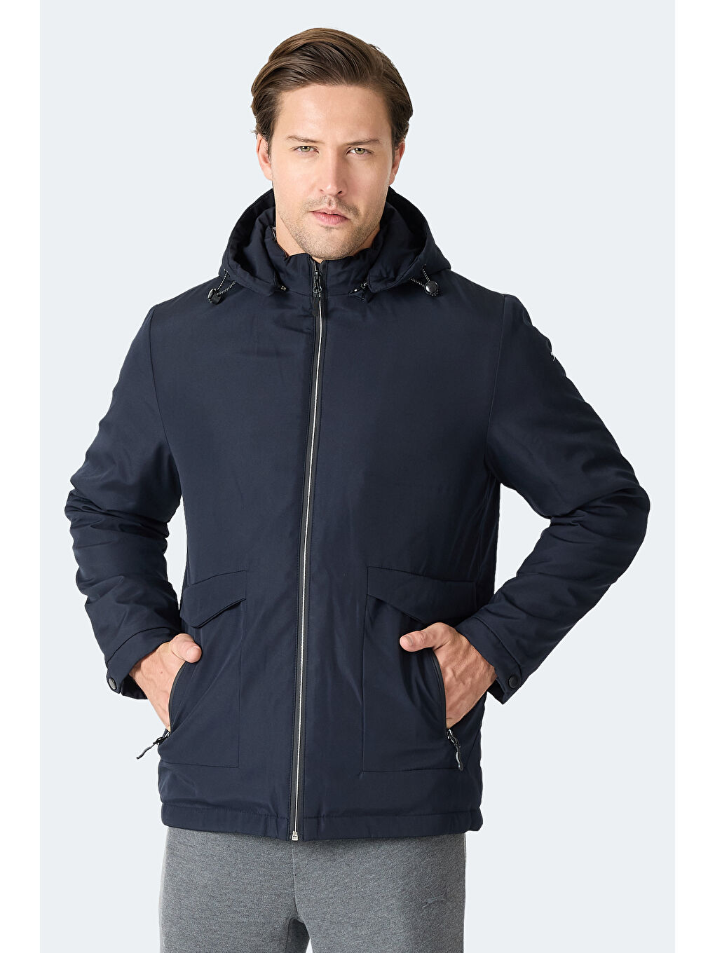 GRAVEL Erkek Kapüşonlu Lacivert Mont & Kaban-2