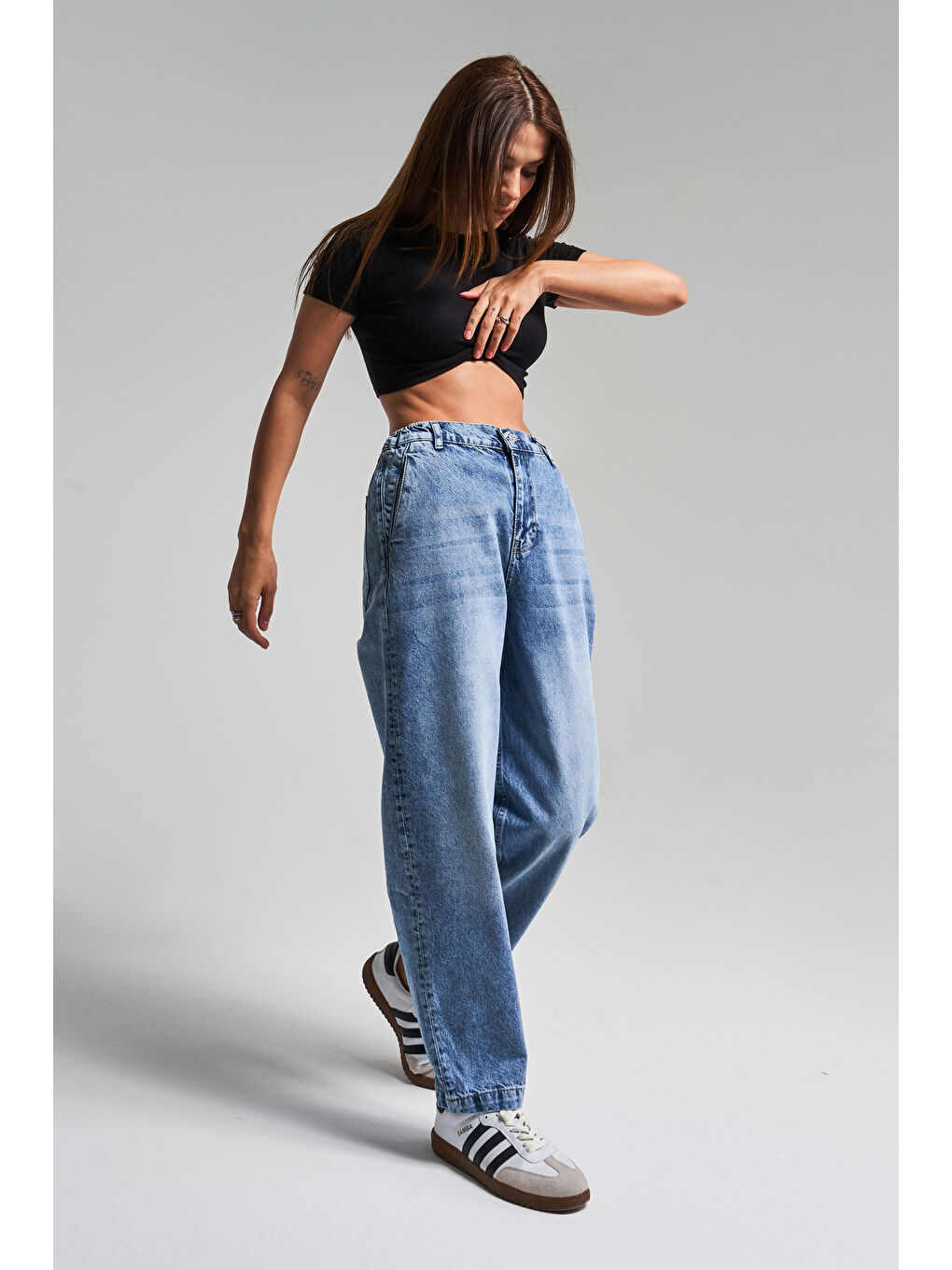 Mavi Kadın Jean Rengi 4s5-27 Carrot Fit %100 Pamuk Beli Lastikli Rahat Kalıp Denim Jean-3