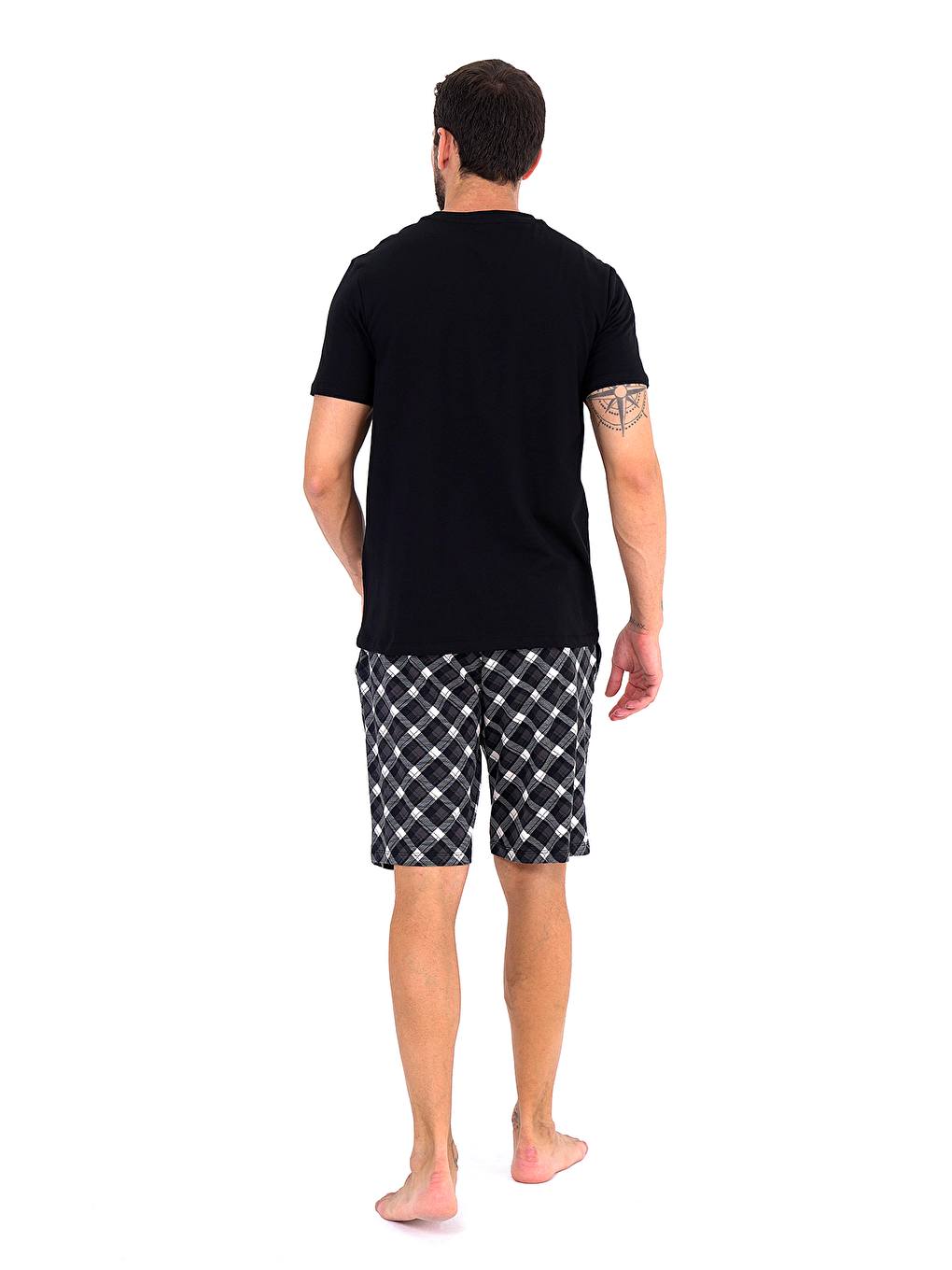 Siyah Ekose Desen Şort Takım SİYAH-2