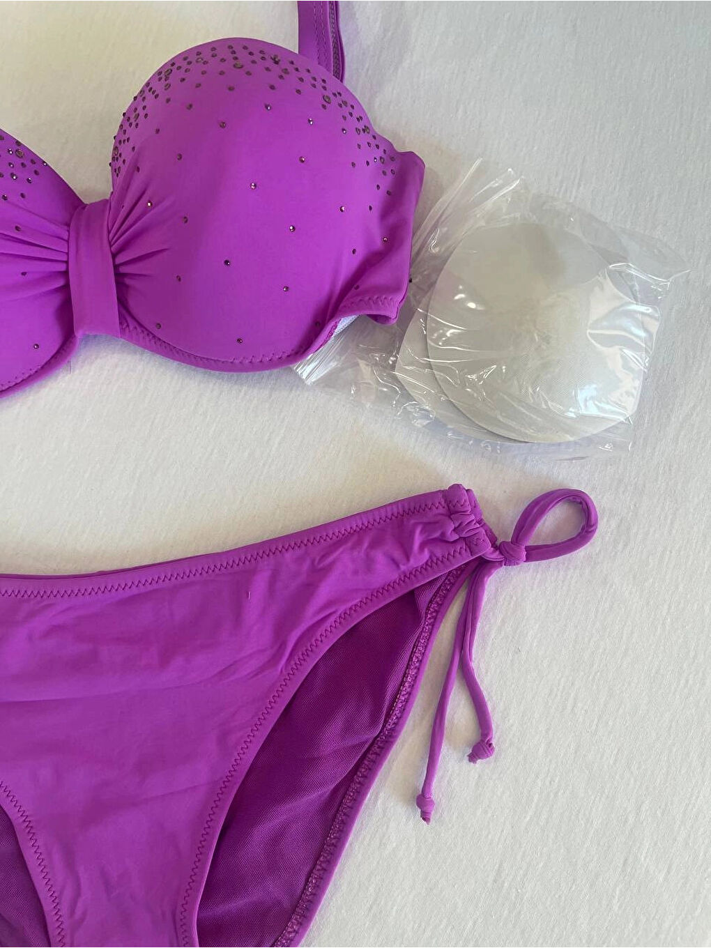 Kadın Lila Taş İşlemeli 3 Parça Bikini Takım HZL25S-LC3315-3