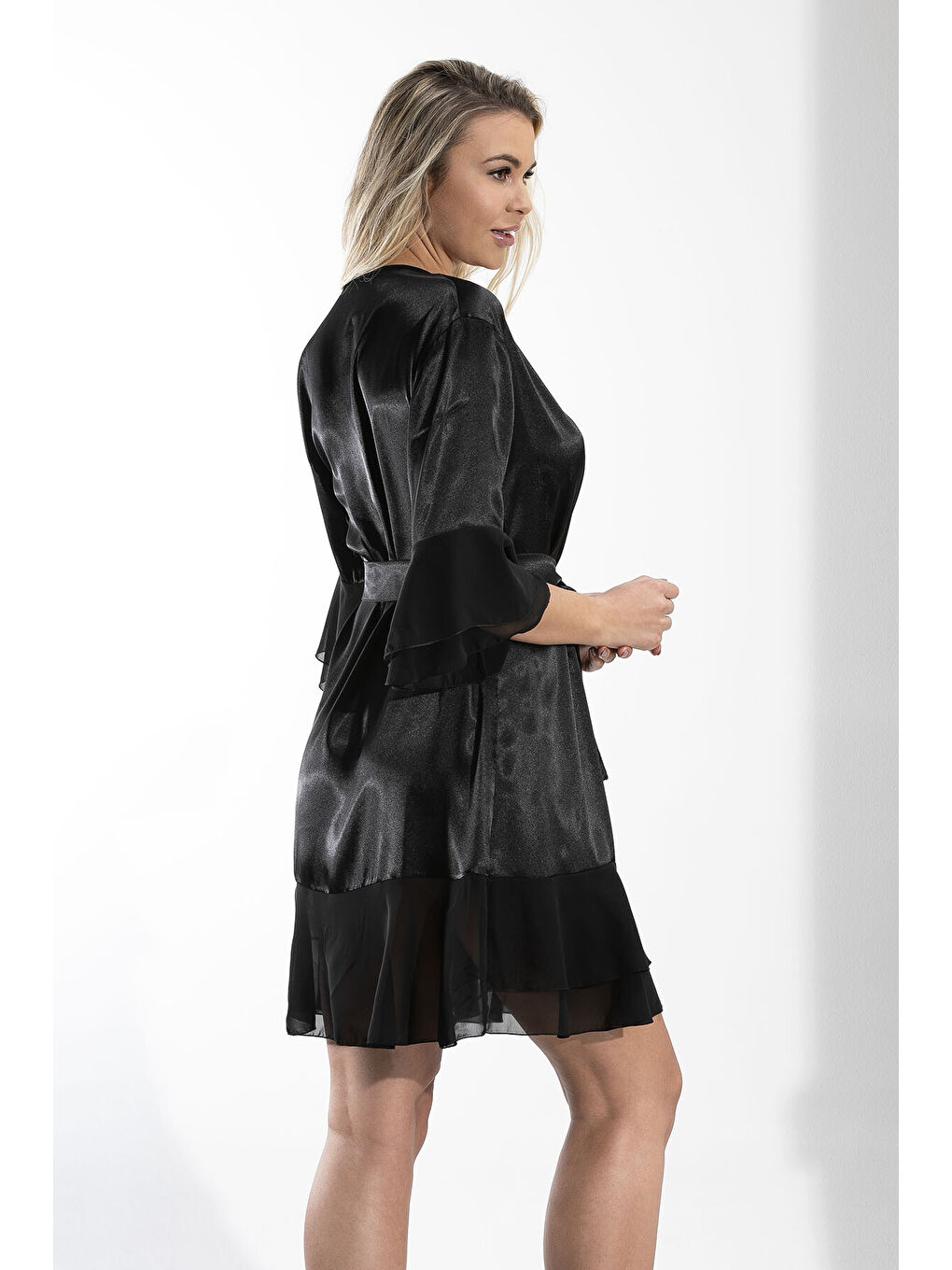 Siyah Saten Tüllü Sabahlık-2