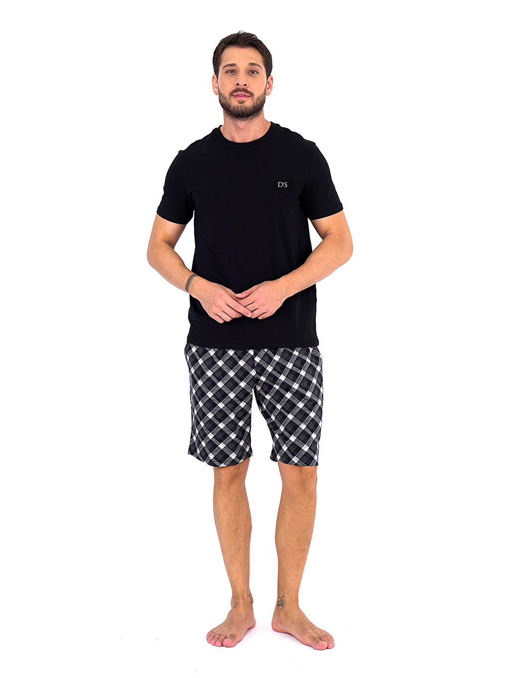 Siyah Ekose Desen Şort Takım SİYAH-3