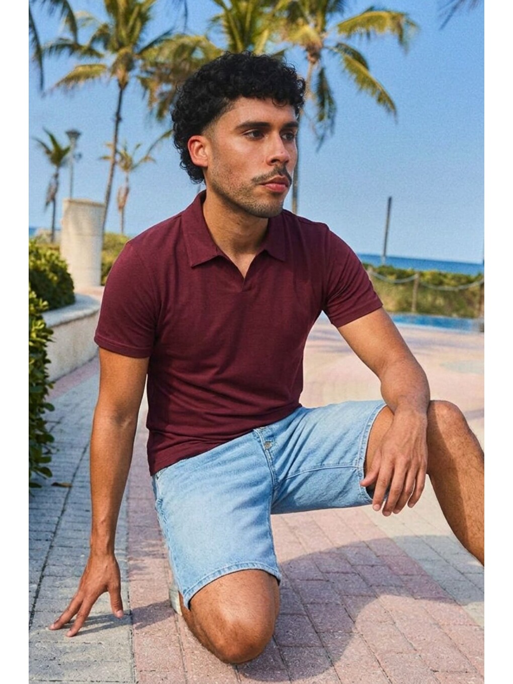 Erkek Trend Polo Yaka Günlük Bordo Tişört-5