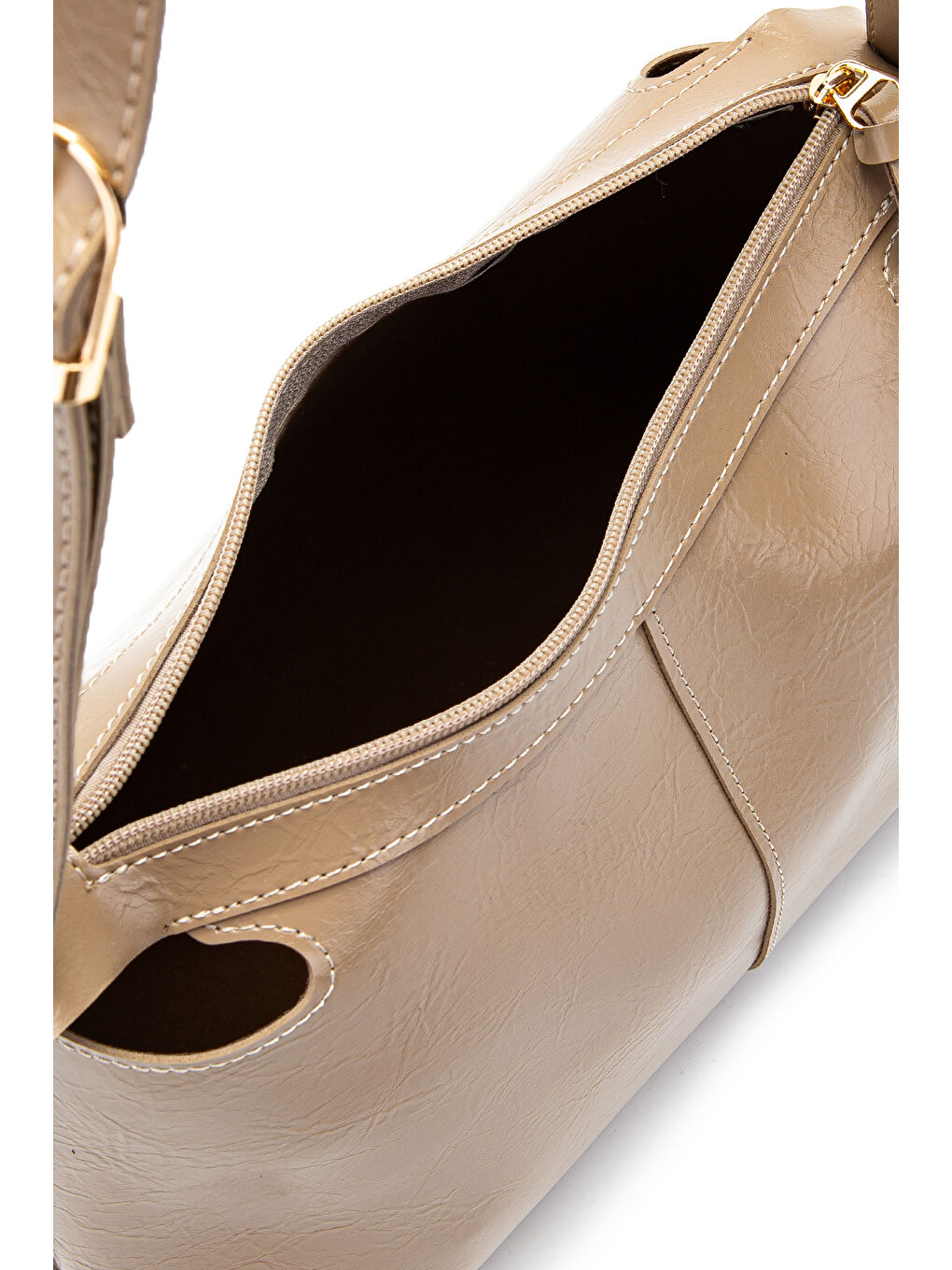 Bej Kemer Askı Detaylı Baget Form Suni Deri Talia Kadın Kol Çanta Vizon-3