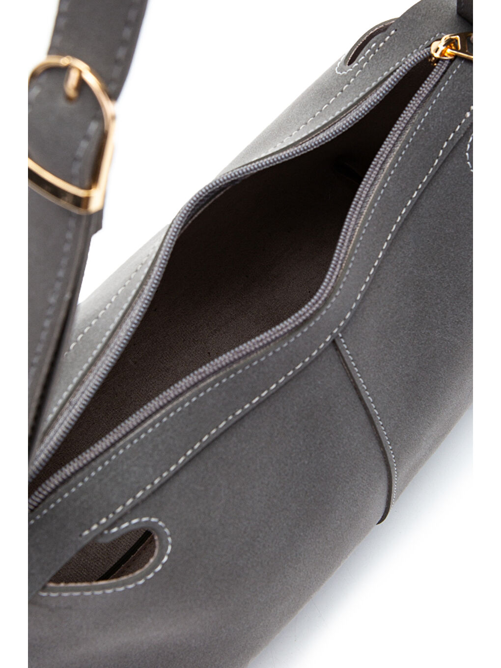 Kemer Askı Detaylı Baget Form Süet Talia Kadın Kol Çanta Gri-3