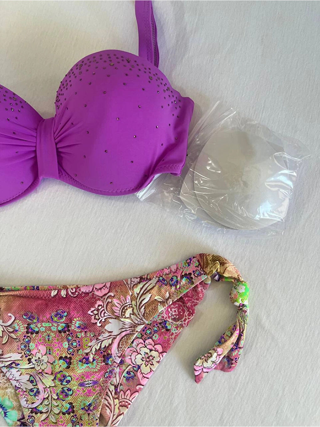 Kadın Lila Taş İşlemeli 3 Parça Bikini Takım HZL25S-LC3315-4