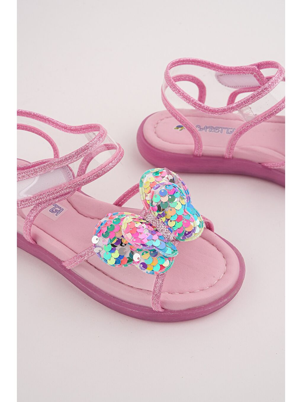 Pembe PİCKLES Pullu Kelebek Detaylı Cırtlı Şeffaf Kız Çocuk Sandalet-4