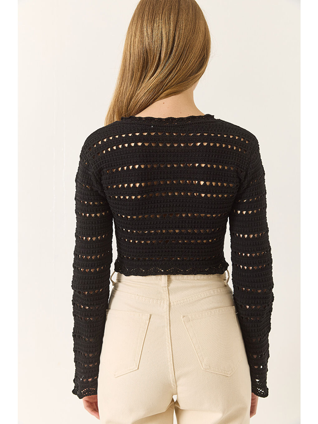 Siyah Kadın Ajurlu Rustik Bluz-5