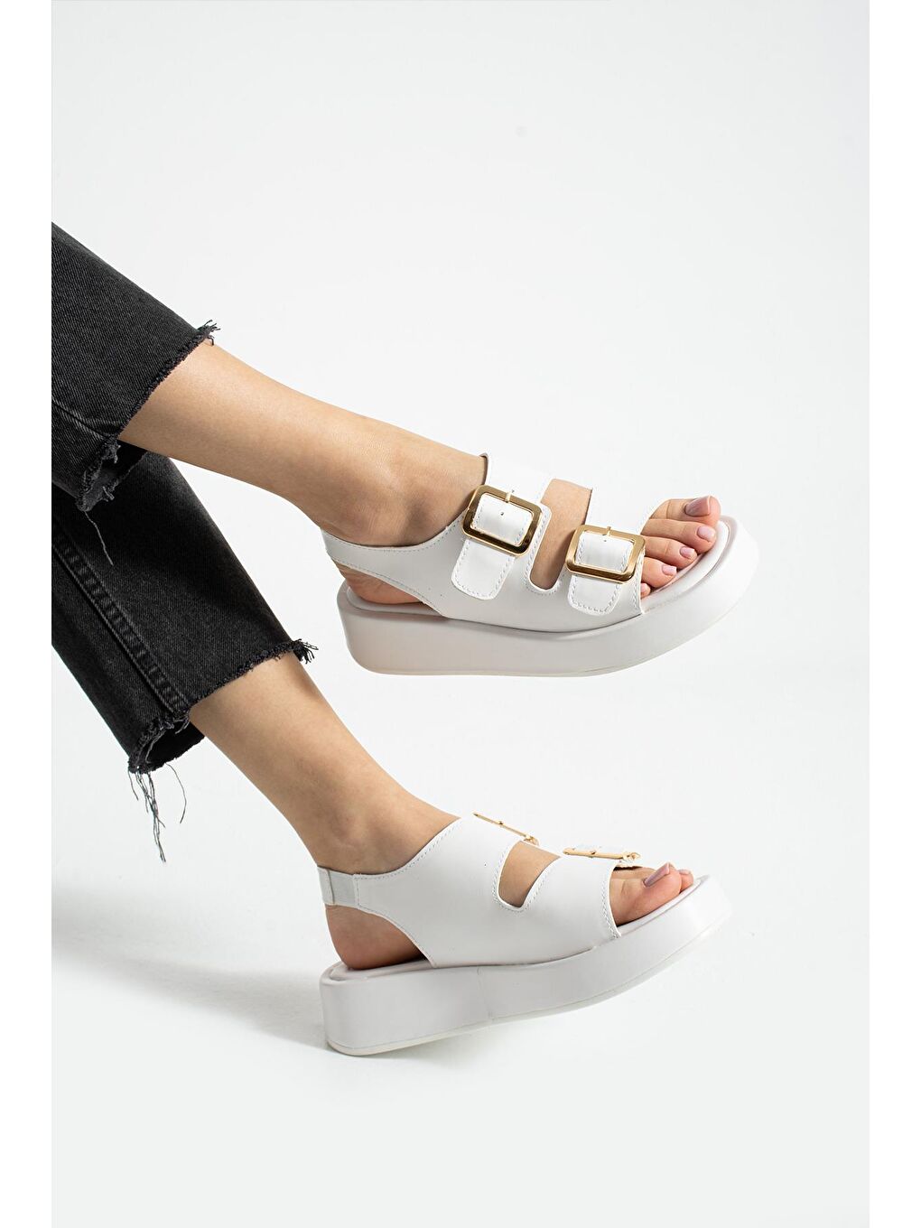 Beyaz ADEL Dolgu Taban Kadın Sandalet Hafif Yazlık Ayakkabı Rahat Taban-1